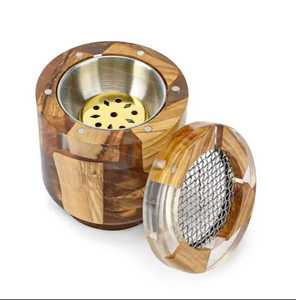 American Style Wood And Resin Sandalwood Bakhoor Burner With Metal Insert And Mesh Lid Aromatic <b>Diffuser</b> All-Season Use - Product Image 6