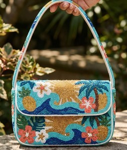 Sac à bandoulière pour femme brodé de perles style bohème, motif tropical, sac à main tendance, pochette personnalisée pour femme - Product Image 1