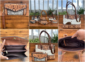 Bolso de mano y embrague de gran capacidad de lujo de cuero genuino con herramientas manuales occidentales para mujer de alta calidad con muñequera, conjunto combinado de 2 uds - Product Image 3