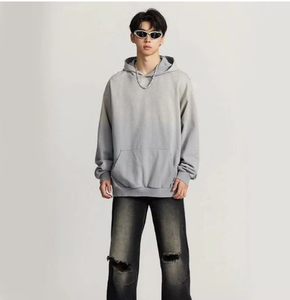 Wholesale Custom Front Logo Distressed Acid Washed Oversized Pullover Hoodie for Men Eco-Friendly Fleece Fabric Pocket Design - Product Image 1