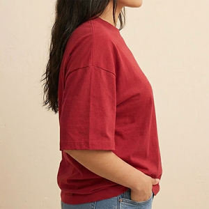 <b>Top</b> Trending <b>High</b> Quality Women's <b>Red</b> Loose Fit Crew Neck Short Sleeve Cotton Casual T-Shirt All Seasons Wear - Product Image 3