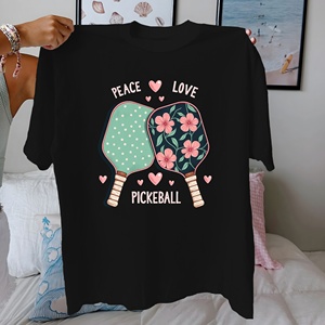 Camiseta de Mujer con Diseño de Pickleball, Amor y Paz, Tejida, Estampada, 100% Algodón, Corte Cómodo - Product Image 3