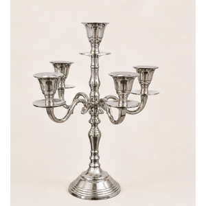 Candelabro de Metal de Lujo de 5 Brazos, Plateado, de Aluminio Pulido, para Centro de Mesa de Boda, Decoración del Hogar, Venta al Por Mayor - Product Image 1