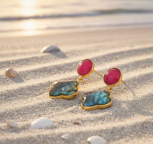 Elegantes Pendientes de Fucsia y Labradorita, Plata de Ley 925, Chapados en Oro de 18K, Pendientes Colgantes, Regalo para Ella - Product Image 2