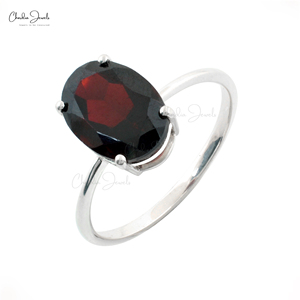 Anillo Solitario Más Vendido de Alibaba, Hecho a Mano en Plata de Ley 925 con Piedra Preciosa de Granate de Corte Ovalado de 9X7MM a Precio Ofrecido - Product Image 1