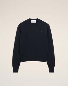 Men's Navy Crew Neck <b>Sweater</b> Embroidered Heart Logo Regular Fit Knitted Cotton <b>Pullover</b> Casual Autumn Wear - Product Image 6