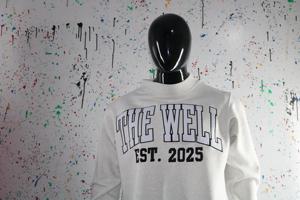 THE WELL ASH GREY <b>Mock</b> <b>Neck</b> Sweatshirt 100% WHITE Applique Embroidery wide <b>neck</b> Sweatshirt Finer Threads - Product Image 5