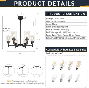 Lustre moderne en verre noir, luminaire suspendu contemporain, lampe suspendue industrielle en métal, luminaire LED nordique - Product Image 4