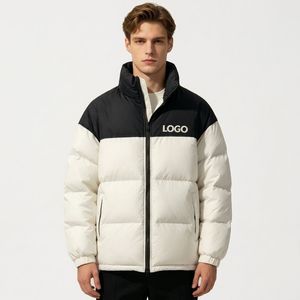 Two Tone Men Puffer Jacket Winter Down Alternative <b>Bubble</b> <b>Coat</b> Zip Up Warm Outerwear Custom Logo - Product Image 1