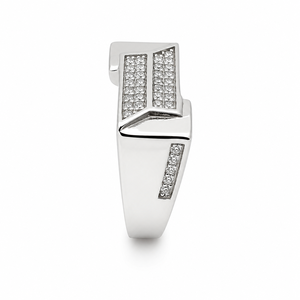 925 Sterling <b>Silver</b> Diamond <b>Mens</b> <b>Ring</b> High Polish Geometric Rectangle Design Wedding Party Gift Fine Jewelry Band - Product Image 3