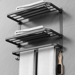 Collapsible Stainless Steel Wall Mount <b>Rack</b> Self Adhesive Foldable Bathroom <b>Shower</b> Shelf Adjustable <b>Storage</b> Organizer - Product Image 1