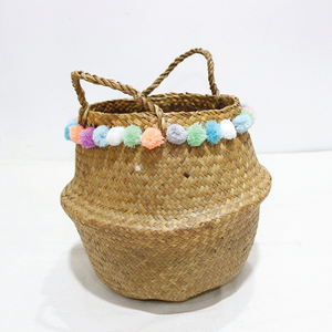 Trending Natural Palm Leaf <b>Belly</b> <b>Basket</b> Eco-friendly Foldable Sundries Organizer Case - Product Image 5