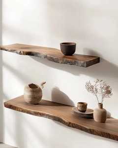 Set of 3 Round Wood Floating <b>Wall</b> <b>Shelves</b> Solid Timber Mounted <b>Storage</b> Ledge for Living Room Bedroom Small Plant Display Rack - Product Image 5