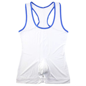 Ensemble short et débardeur blanc sans couture pour homme avec bordure bleue en spandex et nylon, vêtements de loisirs, taille adulte - Product Image 2