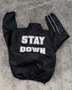 Custom <b>Mens</b> Black Nylon Windbreaker Tracksuit Set High Neck Full Zip Jacket Matching Track <b>Pants</b> <b>White</b> Contrast Piping - Product Image 3