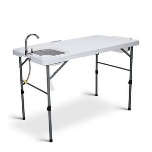Tavolo Pieghevole Portatile da 50 Pollici per Pulizia Pesci con Tubo di Scarico e Cestino, Stazione Lavello Pieghevole per Campeggio Esterno - Product Image 2