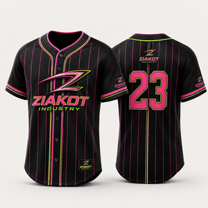 เสื้อเบสบอลผู้ชาย ZIAKOT สีดำชมพูลายทาง แขนสั้น ทรงปกติ ระบายอากาศได้ดี ชุดกีฬา - Product Image 1