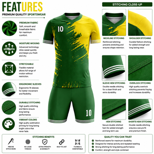 Ensemble short et maillot de football sublimé vert et jaune, col en V, manches courtes, respirant, polyester, coupe athlétique pour homme, toutes saisons - Product Image 5
