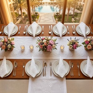 Classic <b>White</b> Cotton Dinner Napkins Embroidered Delicate Floral Hemstitch <b>Cloth</b> Napkin for Banquet Romantic Wedding <b>Table</b> Decor - Product Image 2
