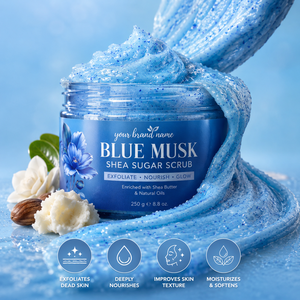 Blue Musk Shea Sugar <b>Body</b> <b>Scrub</b> Deep Exfoliating Moisturizing Skin Brightening Organic <b>Body</b> Polish with Natural Sugar Wholesale - Product Image 1