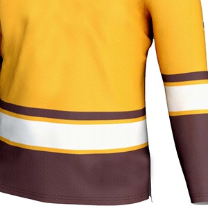 Maillot de hockey sur glace personnalisé pour homme, manches longues, rayures jaunes et brunes, impression sublimée, respirant, évacuant l'humidité - Product Image 4