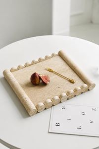 Bol en travertin naturel sculpté à la main, résistant à la chaleur, compatible four, biodégradable, plateau de service, plat à fruits, beige, méditerranéen - Product Image 3