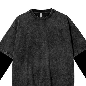 Camiseta de Moda Urbana para Hombre, Estilo Casual, de Algodón Premium, con Doble Manga Larga y Lavado Ácido Desgastado - Product Image 2