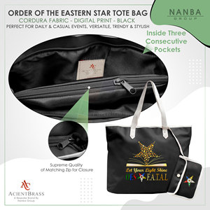 Sac fourre-tout noir avec étoile dorée, la phrase Let Your Light Shine OES F.A.T.A.L |   Sac fourre-tout noir imperméable personnalisé Eastern Star - Product Image 5
