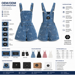 Salopette courte en jean taille haute pour femme, imprimé nœud, décontractée, d'été, en coton tissé respirant, coupe ample - Product Image 5