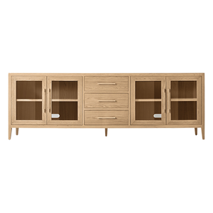 Scandinavian Modern <b>Sideboard</b> Cabinet Solid Teak Glass Door Display <b>Storage</b> 3-Drawers Slim Leg and Natural Grain Detail - Product Image 2