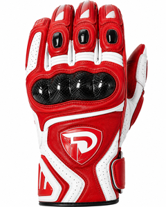 Gants de moto en cuir rouge et blanc personnalisés Dumela, sportifs, à doigts complets, longueur poignet, respirants, non doublés, écologiques, quatre saisons - Product Image 2