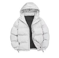 Blouson matelassé slim à capuche pour homme, coupe-vent, décontracté, hiver, rembourrage épais en polyester, fermeture éclair, bordure en fourrure, logo frontal