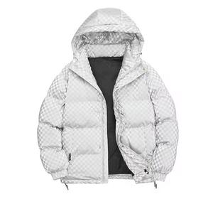 Blouson matelassé slim à capuche pour homme, coupe-vent, décontracté, hiver, rembourrage épais en polyester, fermeture éclair, bordure en fourrure, logo frontal - Product Image 1