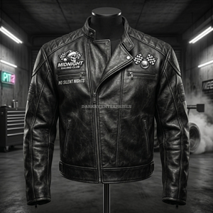 Chaqueta de Cuero Genuino Personalizada para Mujer, Estilo Motero, con Estampado Gráfico Midnight Racing Club, Rebel Holiday Division, Proveedor de Ropa Exterior Punk, ODM OEM - Product Image 2