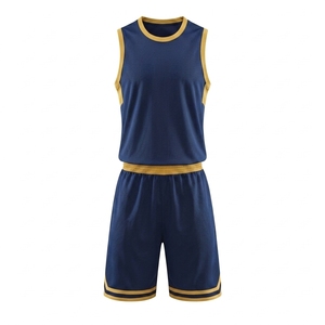 Men's Navy Blue Basketball Jersey Set Sleeveless Mesh Tank Top With Gold Trim Breathable <b>Athletic</b> Shorts Regular Fit All Seasons - Product Image 1