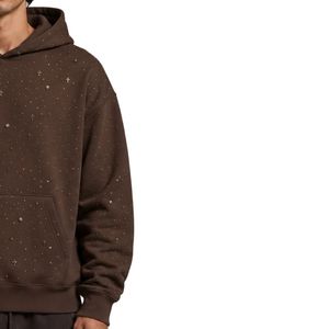 Sweat à capuche oversize en polaire marron foncé pour homme, motif étoile en strass, design lourd, streetwear de luxe personnalisé - Product Image 4