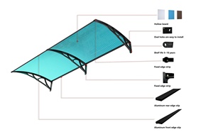 Auvent en polycarbonate alvéolaire avec supports en aluminium, protection solaire et pluie <span class=keywords><strong>pour</strong></span> <span class=keywords><strong>entrée</strong></span> extérieure - Product Image 3