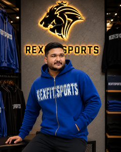 เสื้อฮู้ดซิปแบบเต็มตัว REXFITSPORTS 2026 สีน้ำเงินรอยัล รุ่นสั่งทำพิเศษ สำหรับทั้งชายและหญิง ผ้าฟลีซ สไตล์สตรีทแวร์ พร้อมลายกราฟิกขนาดใหญ่ด้านหน้า แบบสั่งทำส่วนตัว - Product Image 6