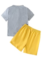 Boys Unisex Summer Casual Two-Piece Jersey Set White 4-15 Years Workouts Featuring Small Stand-up Collar Half-button Print
