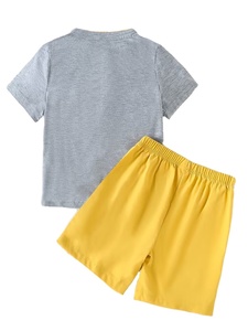 <b>Boys</b> Summer Casual Two-Piece Set Featuring Small Stand-<b>up</b> Collar Half-button Fashion Short-sleeve Jersey Print Top Stylish - Product Image 3