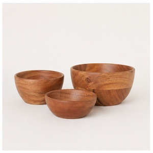 Ensemble de bols de service en bois d'acacia écologiques faits à la main, bols à salade et à fruits en bois à grain naturel pour la cuisine et la restauration - Product Image 5