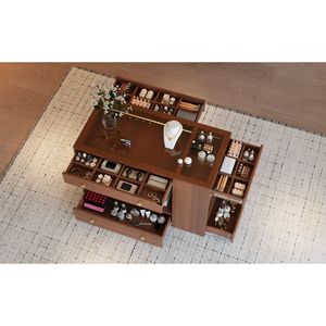Armadio a isola con 6 cassetti, ripiani aperti, vetrina superiore, guardaroba, mobile per camera da letto, isola portaoggetti per gioielli e vanità - Product Image 4