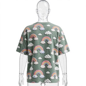เสื้อยืดแขนสั้นพิมพ์ลายเมฆสีรุ้งลำลองสำหรับผู้หญิง คอกลม เสื้อฤดูร้อน ผ้าฝ้าย 100% ระบายอากาศได้ดี พิมพ์ลายตัวอักษร - Product Image 5