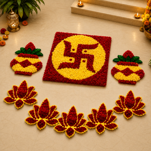 Ensemble de tapis Rangoli traditionnels en laine et plumes, faits main par des artisans, lavables et personnalisables pour Diwali, Pooja, entrée de maison, occasions festives - Product Image 6