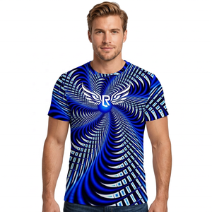 Camiseta Azul de Manga Corta para Hombre con Logotipo de Alas, Cuello Redondo, Diseño Casual, Corte Regular, Teñido con Hilo, 100% Algodón - Product Image 3