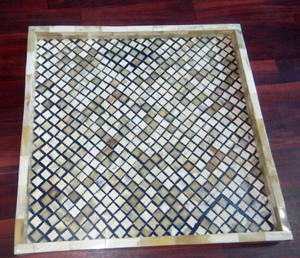 Mesa de Centro Decorativa Moderna de Madera, Bandeja de Servicio MOP, Bandeja Cuadrada Estilo Rústico, Otomana de Cuentas de Madera, Decoración Floral para el Hogar - Product Image 4