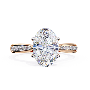 Stunning 2.00ct Oval Cut Lab Grown Diamond <b>Solitaire</b> <b>Ring</b> with Pave Bridge and Full Pave Shank in 18K Yellow Gold - Product Image 2