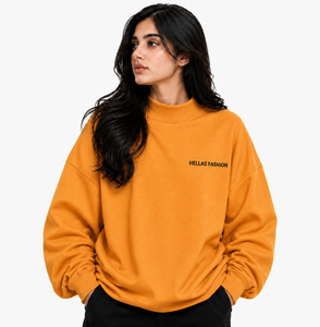 Fabricante OEM ODM al por Mayor, Sudadera de Cuello Alto para Mujer, Ligera, de Algodón, Informal, de Manga Larga, con Hombros Caídos - Product Image 1