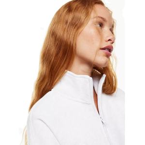 Sweat-shirt à capuche en coton pour femmes, col montant, demi-fermeture éclair, pull-over décontracté, personnalisé, blanc - Product Image 2