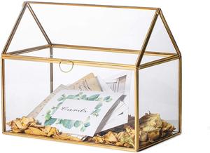 Clear Glass & Brass Tone Metal Slanted Top Lid Shadow Box Jewelry - Product Image 3